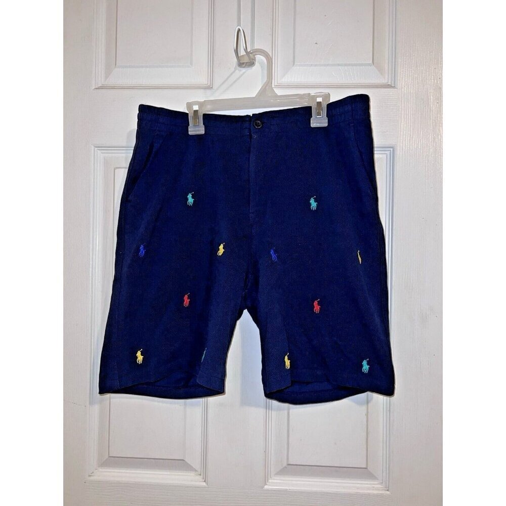 POLO RALPH LAUREN Kids Youth Navy Pique Embroidered Pony Shorts Sz 18/20